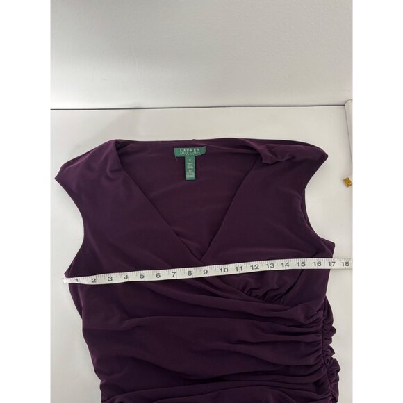 Lauren Ralph Lauren Dress 12 Ruched Draped Sheath V-Neck Cocktail Quiet Luxury - Picture 5 of 16